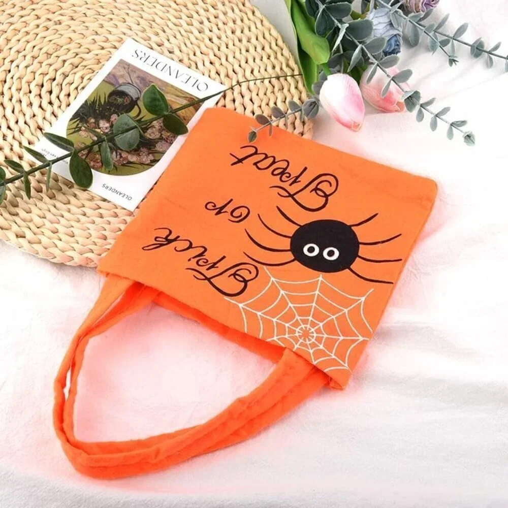 Halloween Trick or Treat Bag Spider Reusable Canvas Tote Candy Goodie Kids